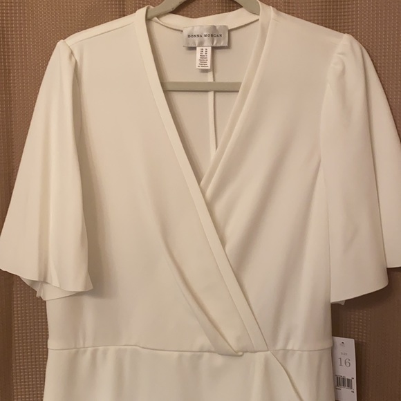 NWT Donna Morgan Ivory Faux Wrap Dress Sz 16 - Picture 2 of 10